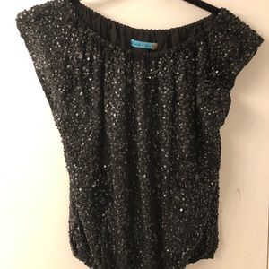 Alice + Olivia Black Sequin Top